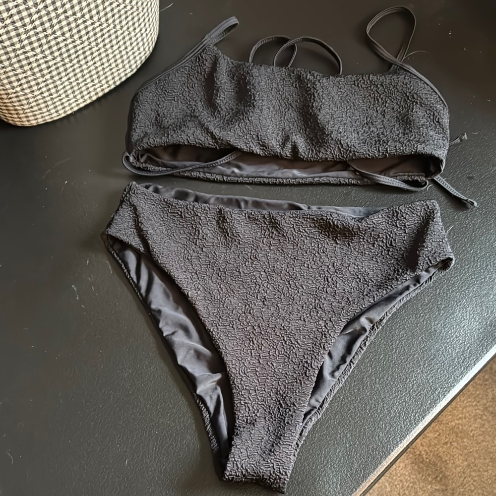 Textured Black Bikini Set